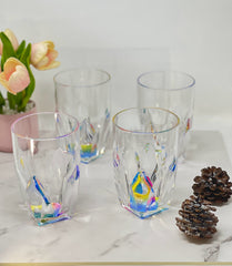 Set of Four Clear and Rainbow Geometric Acrylic Highball Glasses