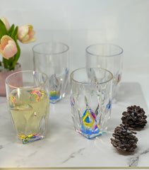 Set of Four Clear and Rainbow Geometric Acrylic Highball Glasses