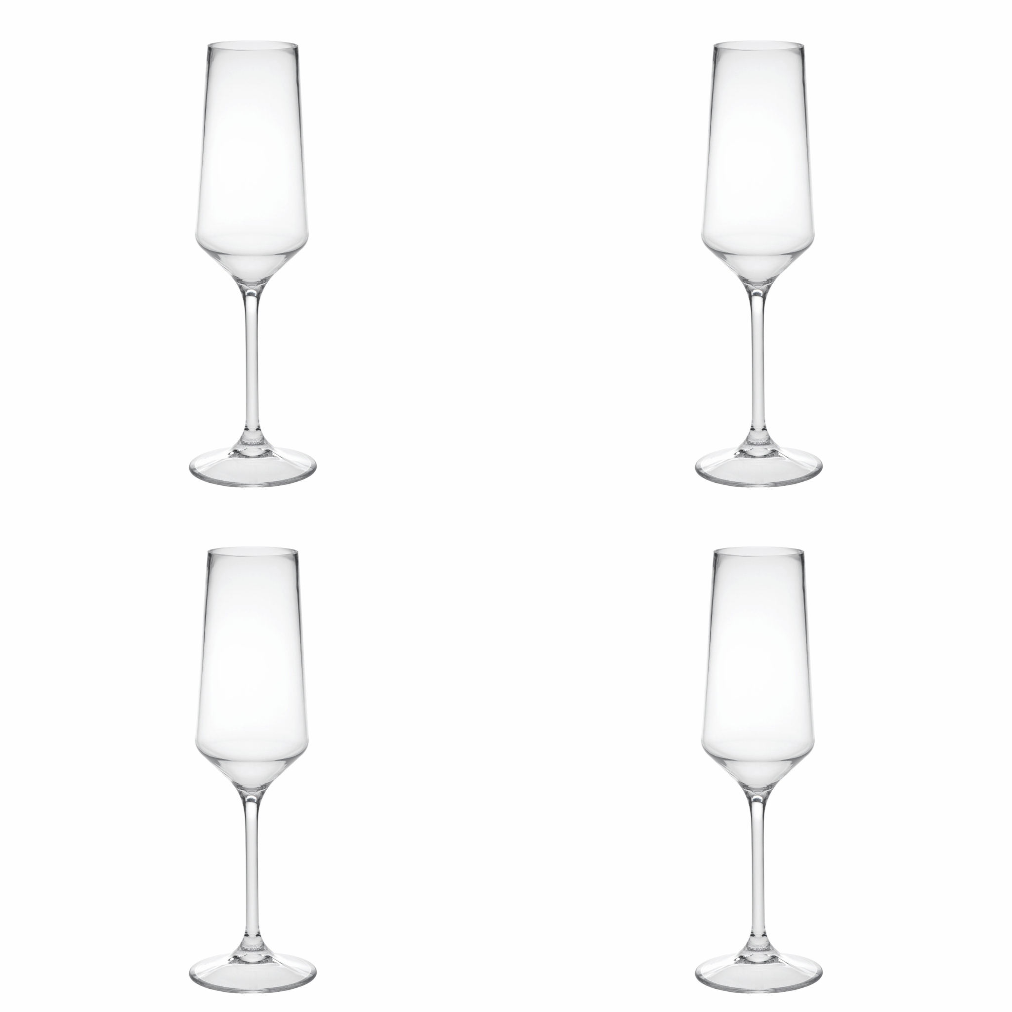 Set of Four Clear Tritan Plastic Stemmed Flutes