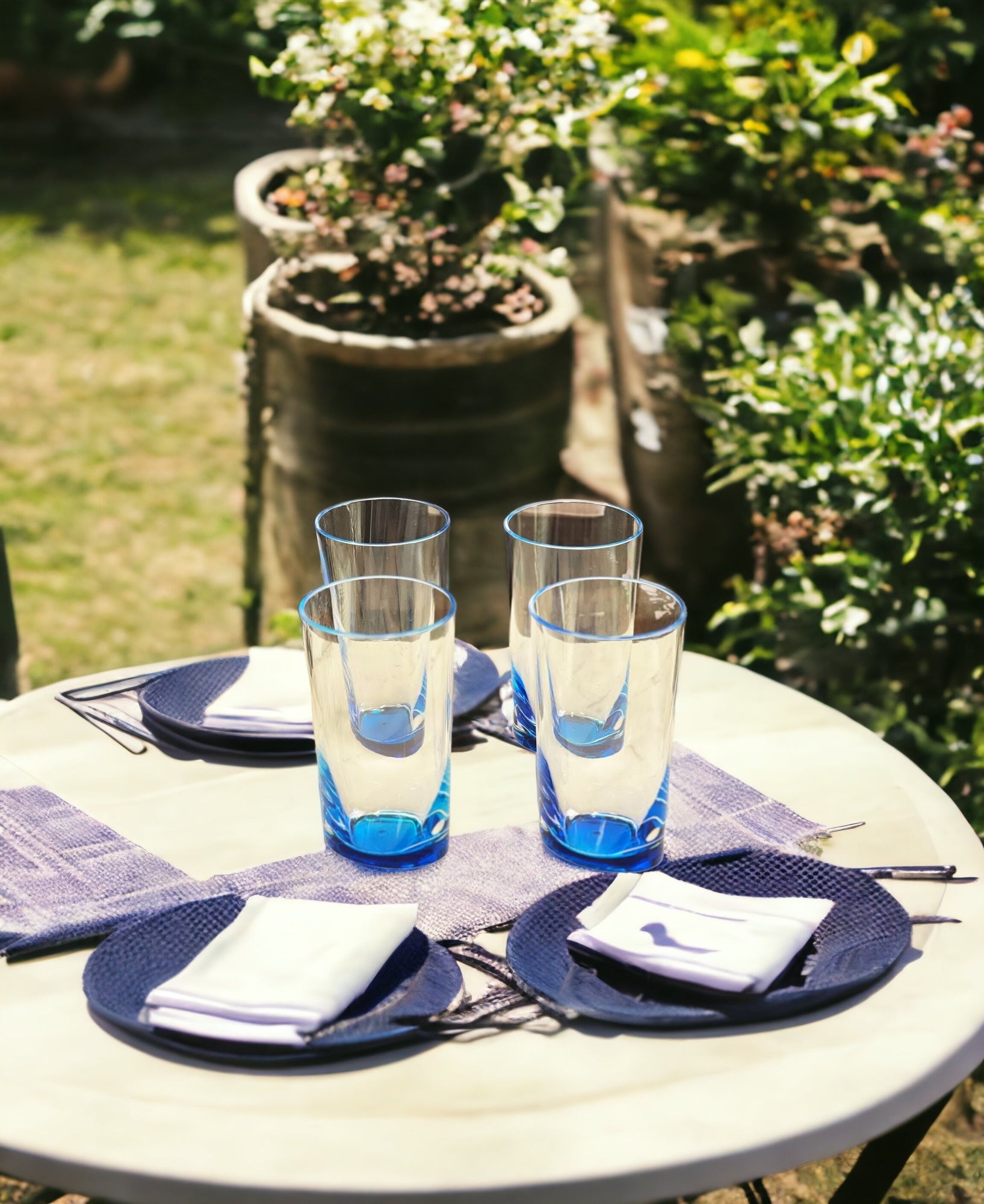 Set of Four Clear and Blue Acrylic Highball Glasses