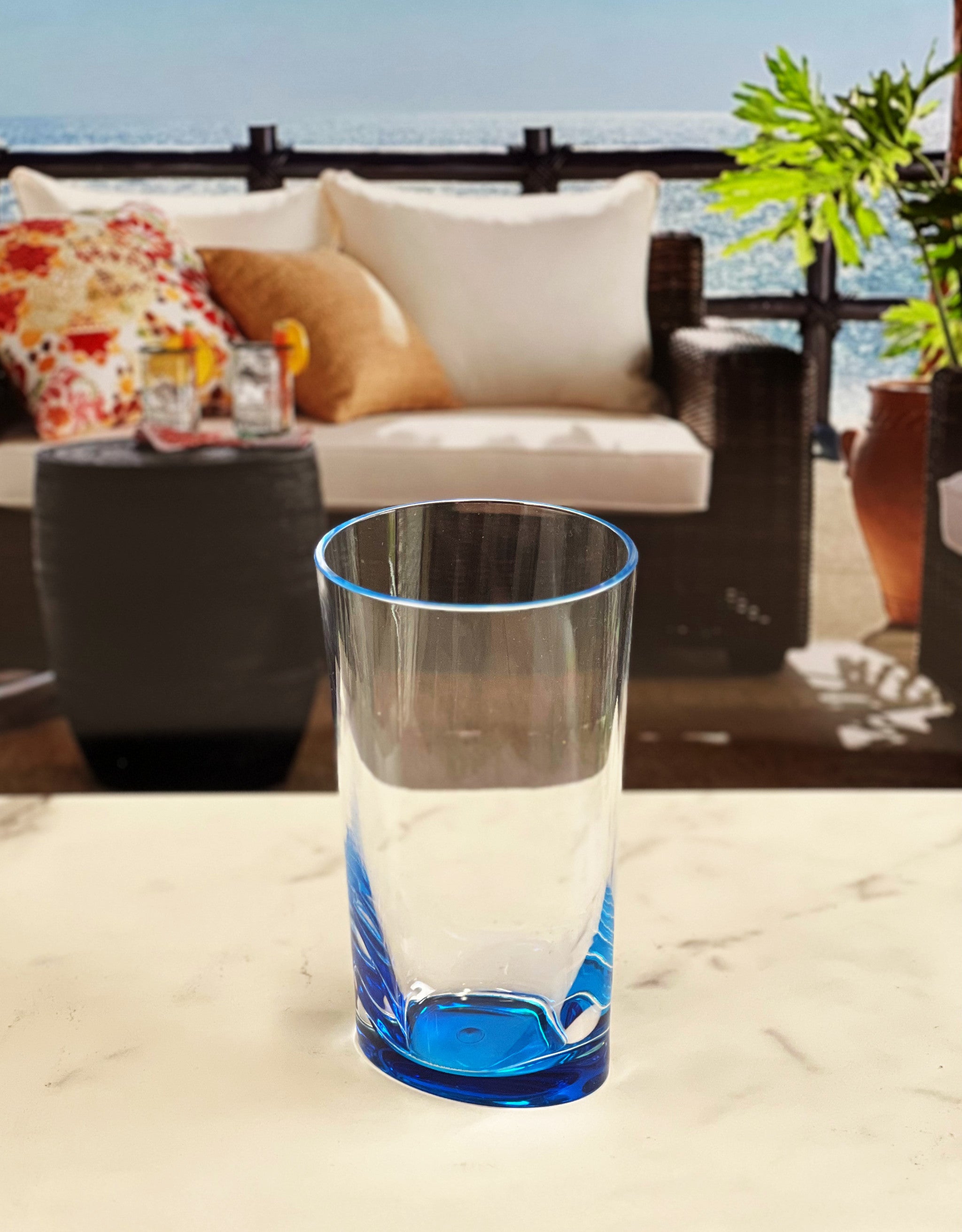 Set of Four Clear and Blue Acrylic Highball Glasses