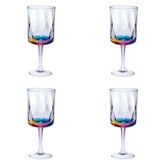 Set of Four Clear and Rainbow Geometric Acrylic Stemmed All Purpose Wine Glasses