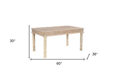 60" White Solid Wood Dining Table