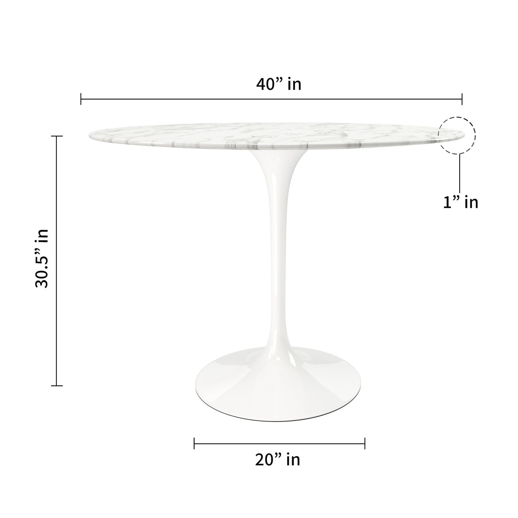 40" White Marble And Metal Dining Table