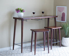 Set of Three Brown Solid Wood Counter Height Bar Table and Chairs