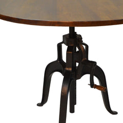 36" Brown and Gold Rounded Solid Wood and Iron Pedestal Base Dining Table