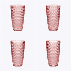 Set of Four Pink Geometric Acrylic Stemless Highball Glass