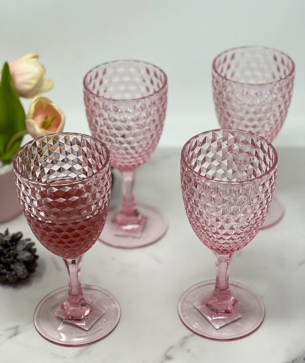 Set of Four Pink Diamond Acrylic Stemmed All Purpose Wine Glass