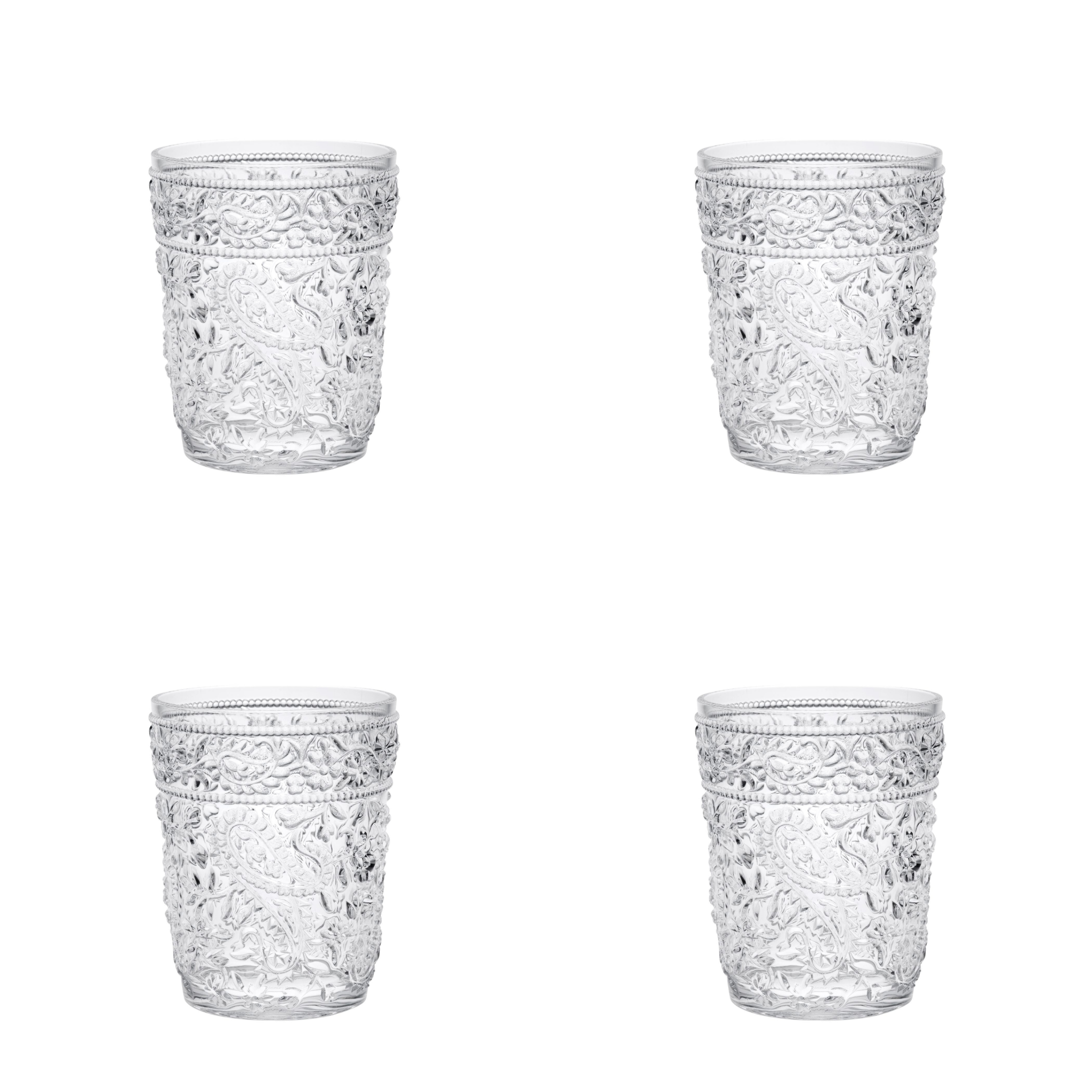 Set of Four Clear Paisley Acrylic Stemless Whiskey Glass