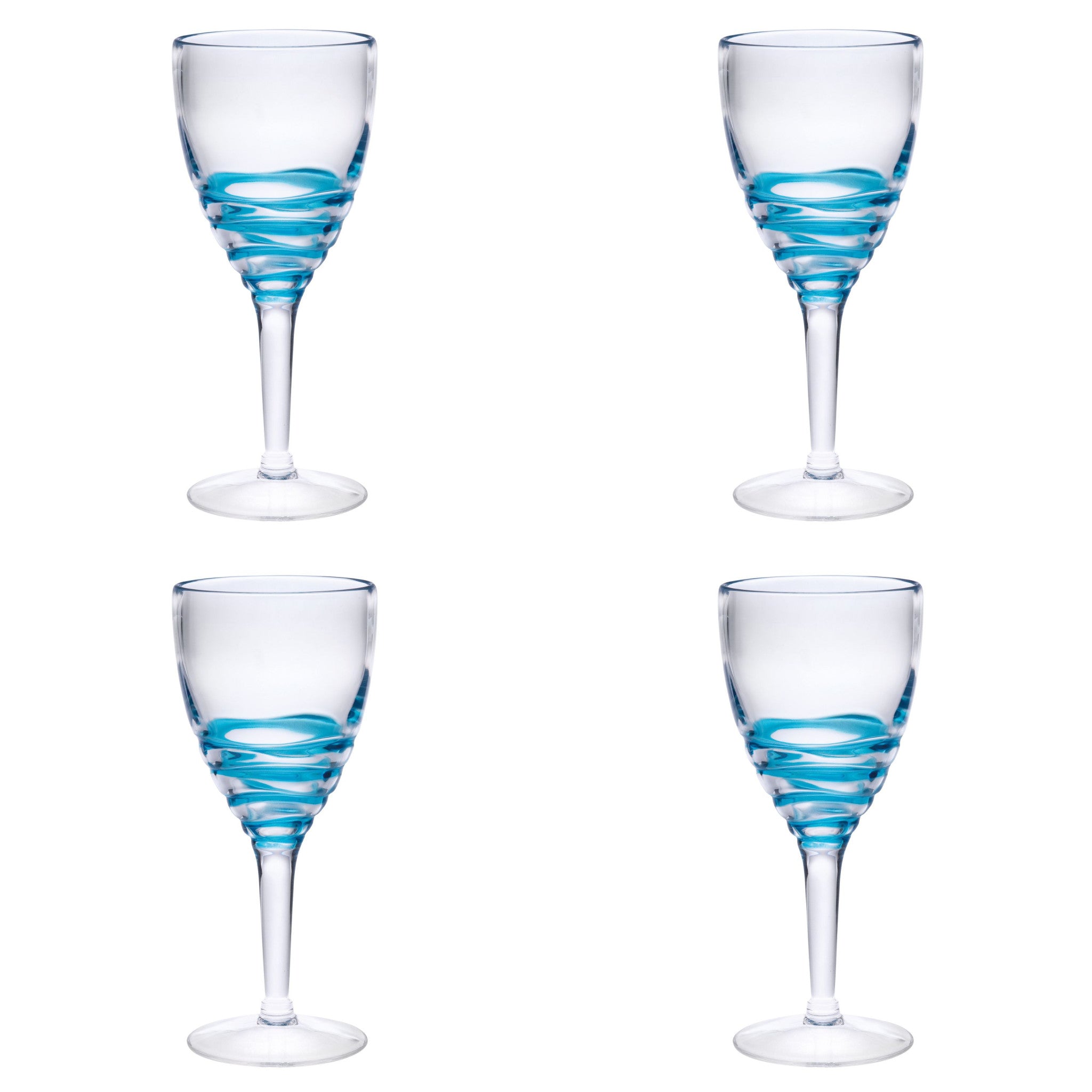 Set of Four Clear and Blue Swirl Acrylic Stemmed All Purpose Wine Glass