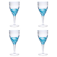 Set of Four Clear and Blue Swirl Acrylic Stemmed All Purpose Wine Glass