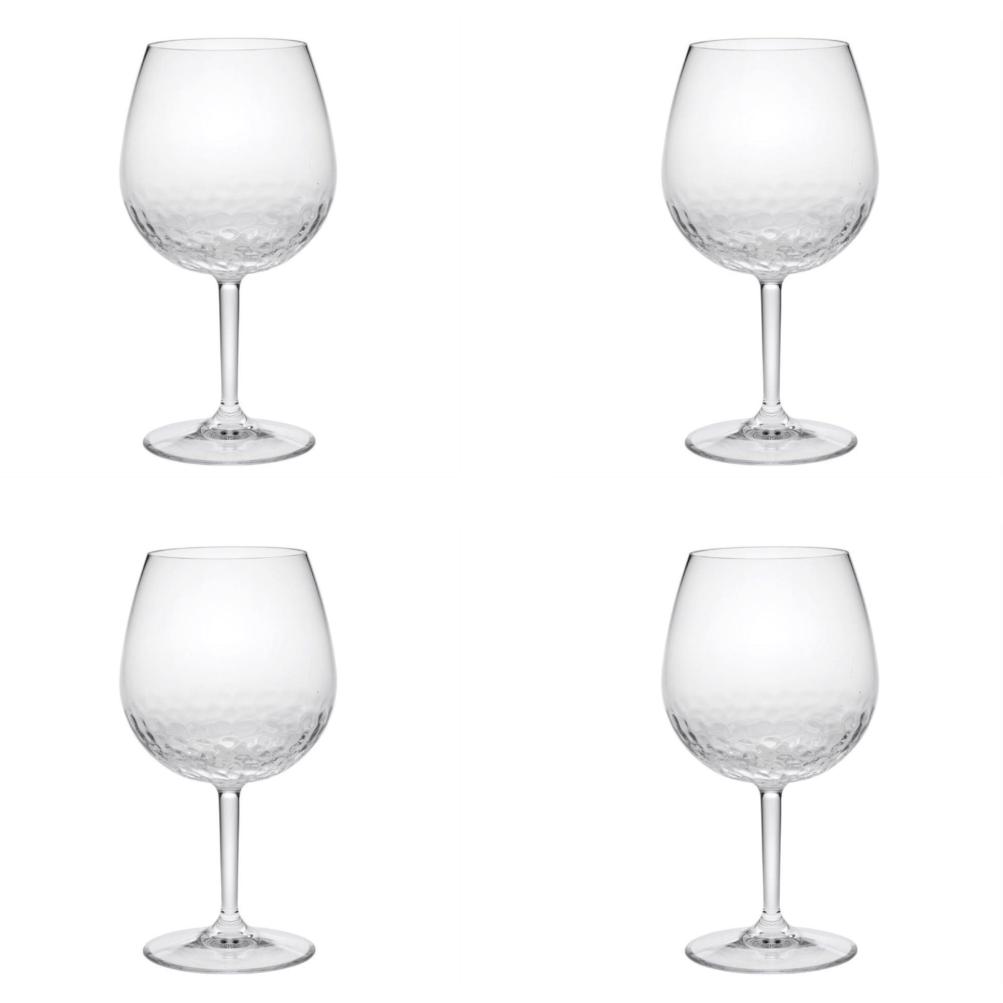 Set of Four Clear Dimpled Tritan Plastic Balloon or Round Bowl Stemmed All Purpose Wine Glasses