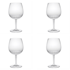 Set of Four Clear Dimpled Tritan Plastic Balloon or Round Bowl Stemmed All Purpose Wine Glasses