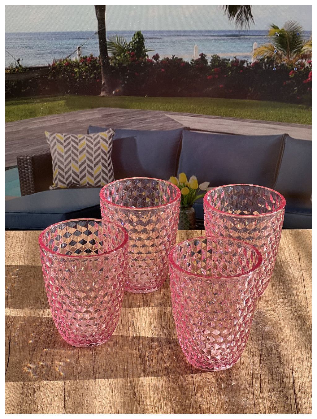 Set of Four Pink Diamond Acrylic Stemless Whiskey Glass