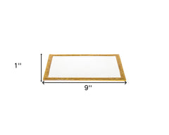 9" Gold And White Rectangular Metal Tray