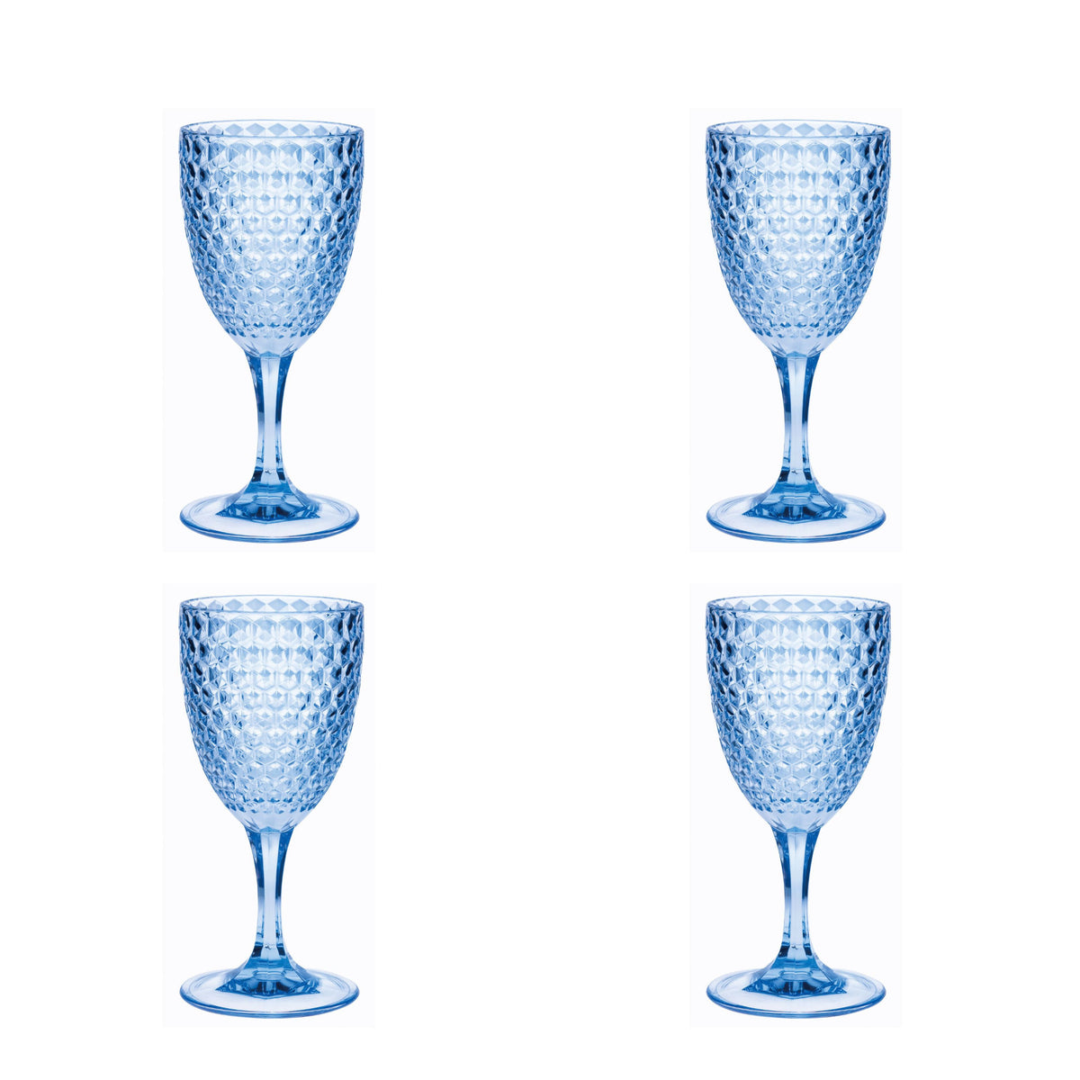 Set of Four Blue Diamond Acrylic Stemmed All Purpose Wine Glass