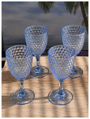 Set of Four Blue Diamond Acrylic Stemmed All Purpose Wine Glass