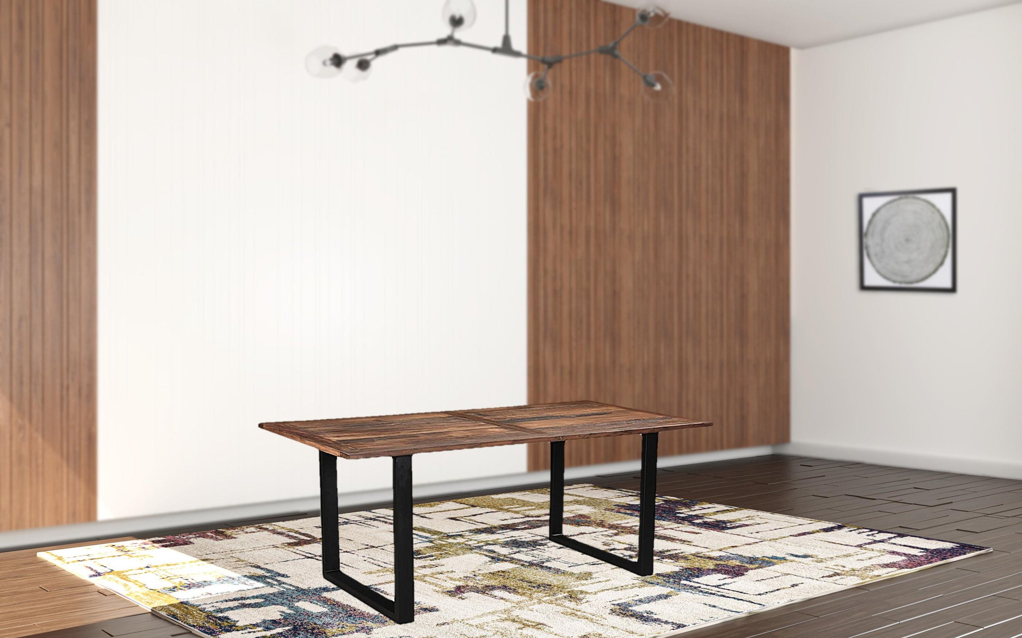 78" Dark Brown And Black Solid Wood And Metal Dining Table