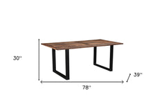 78" Dark Brown And Black Solid Wood And Metal Dining Table