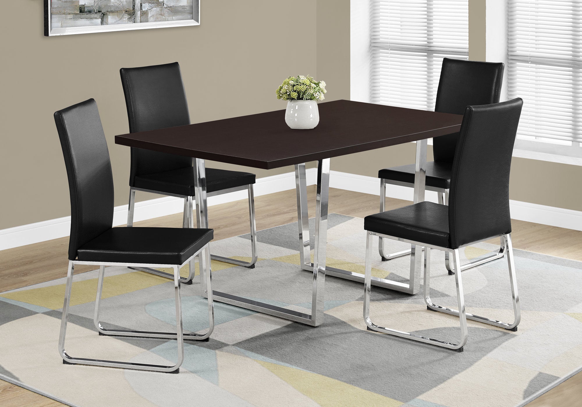 59" Espresso And Silver Metal Dining Table