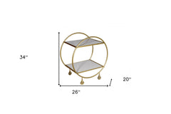 Gray and Gold Iron And Marble Rolling Bar Cart