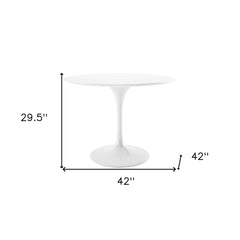 42" White Fiberglass And Metal Dining Table