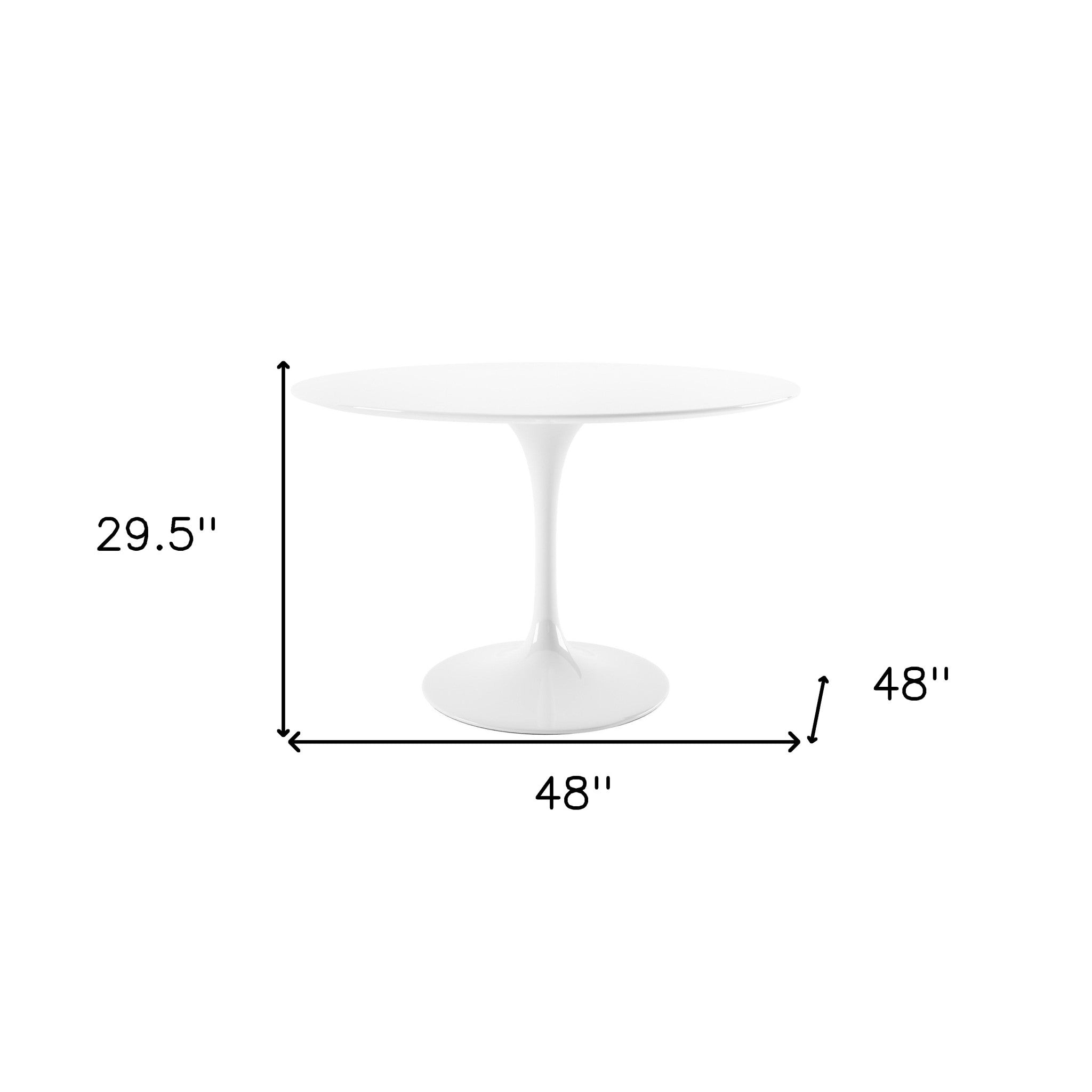 48" White Fiberglass And Metal Dining Table