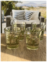 Set of Four Green Floral Acrylic Stemless Whiskey Glass