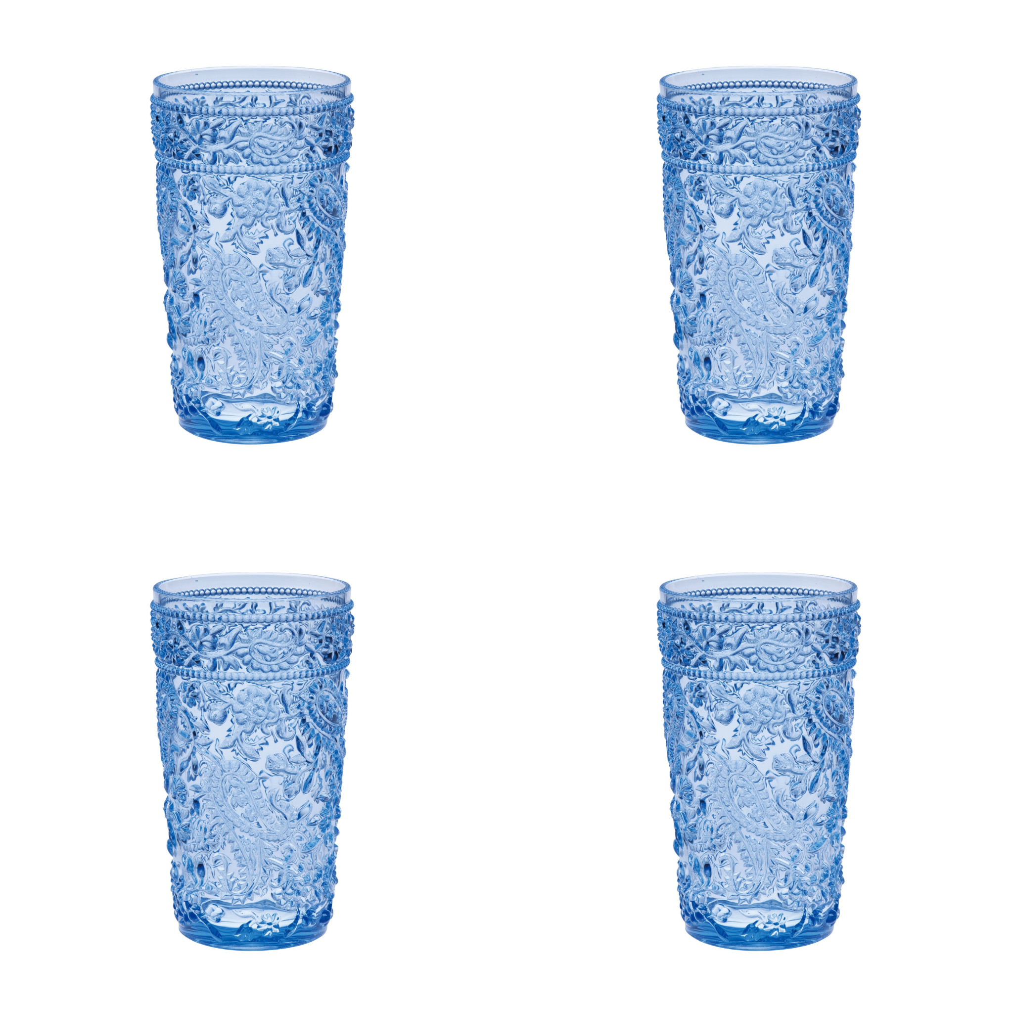 Set of Four Blue Paisley Acrylic Stemless Highball Glass