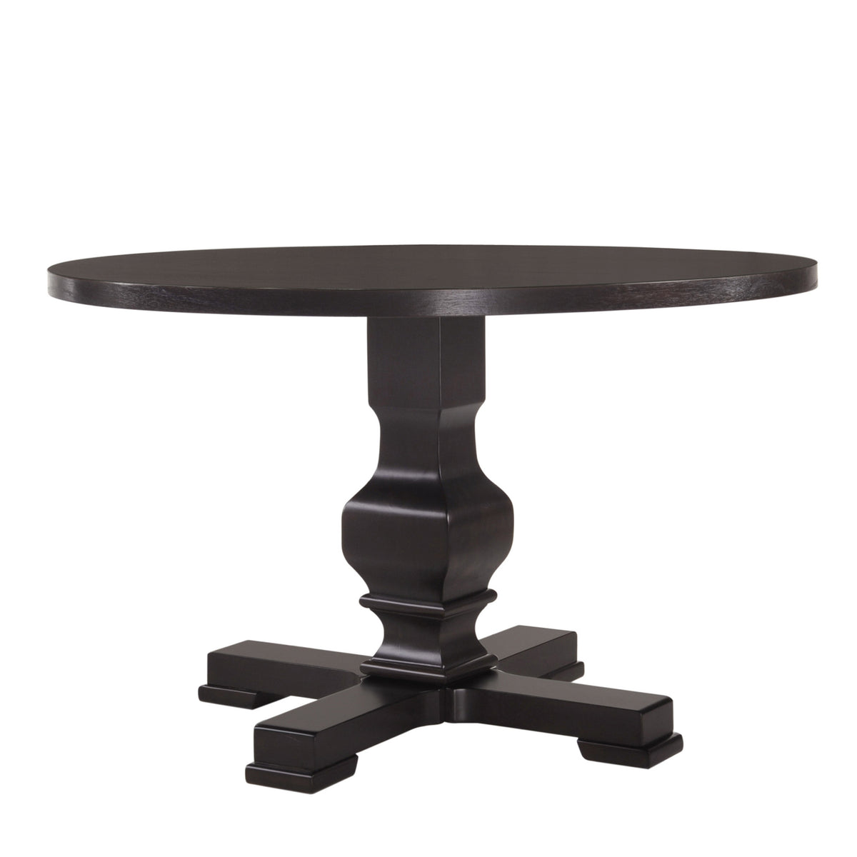 47" Black Rounded Solid Wood Pedestal Base Dining Table