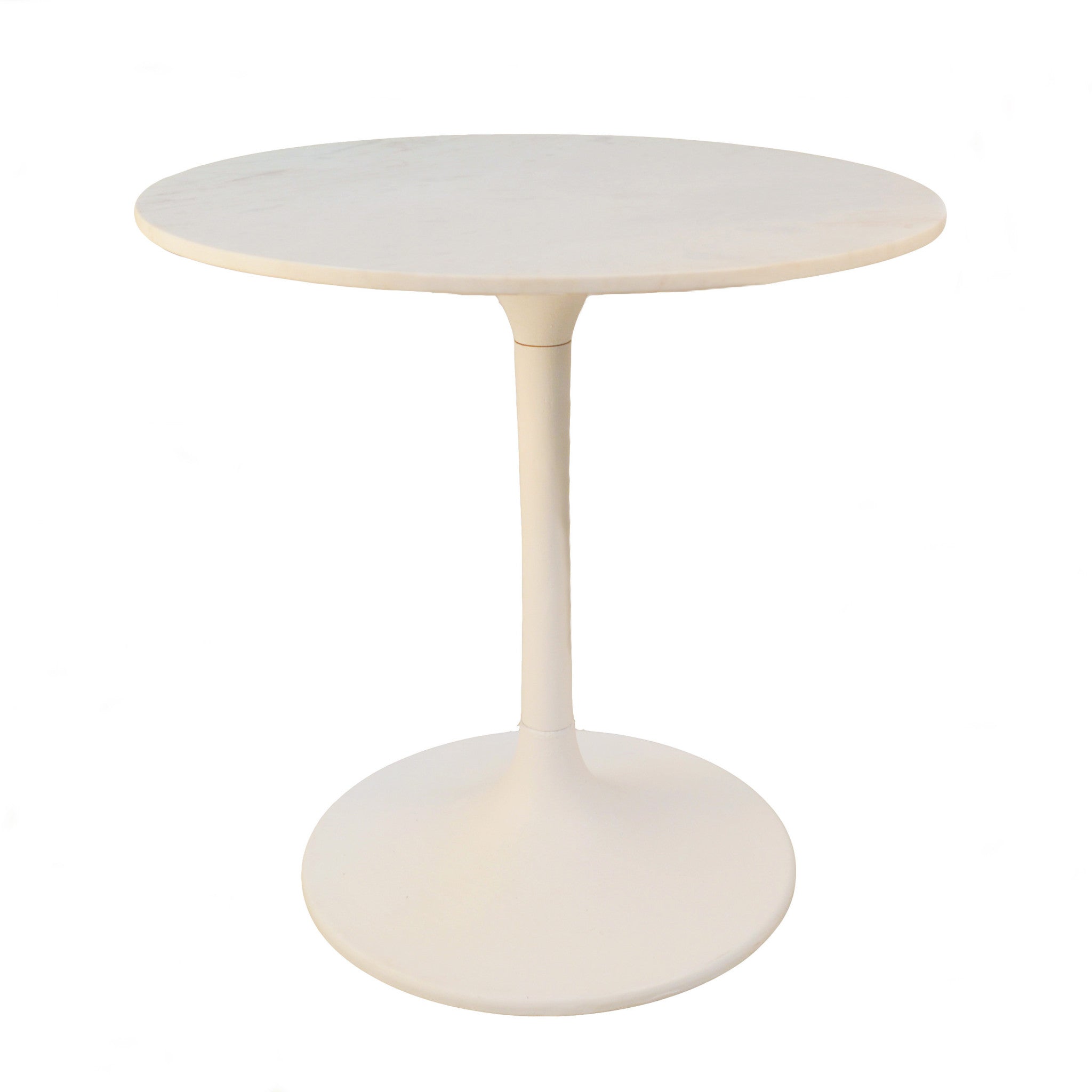 30" White Rounded Marble and Iron Pedestal Base Dining Table