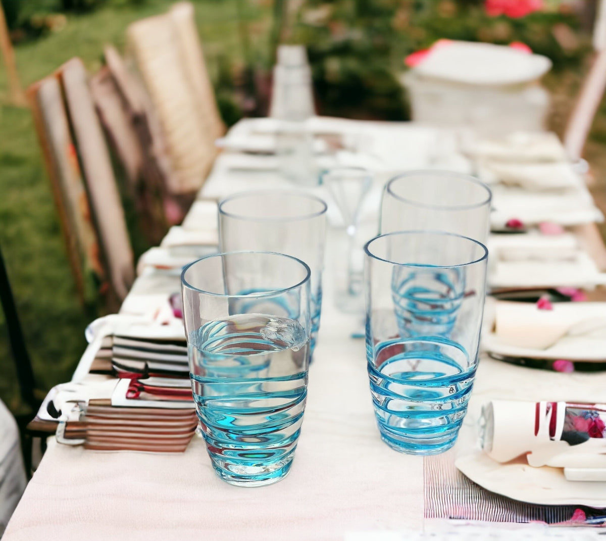 Set of Four Clear and Blue Swirl Acrylic Highball Glasses