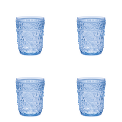 Set of Four Blue Paisley Acrylic Stemless Whiskey Glasses