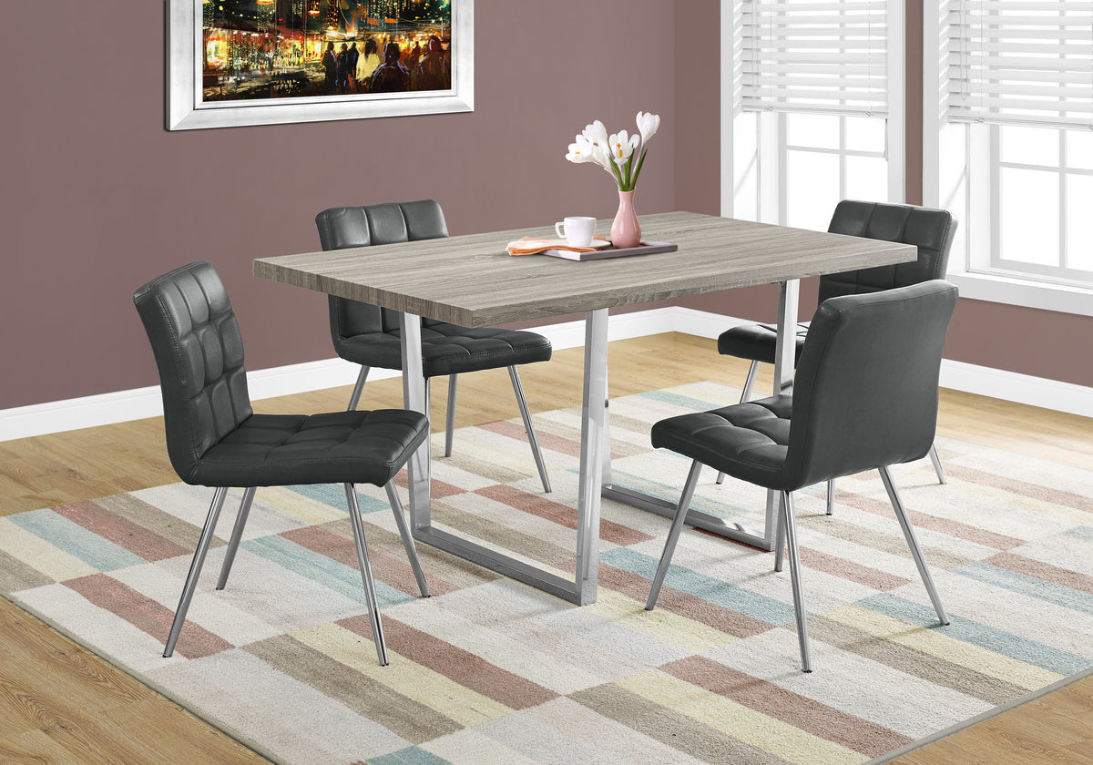 59" Taupe And Silver Metal Dining Table