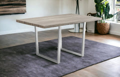 59" Taupe And Silver Metal Dining Table