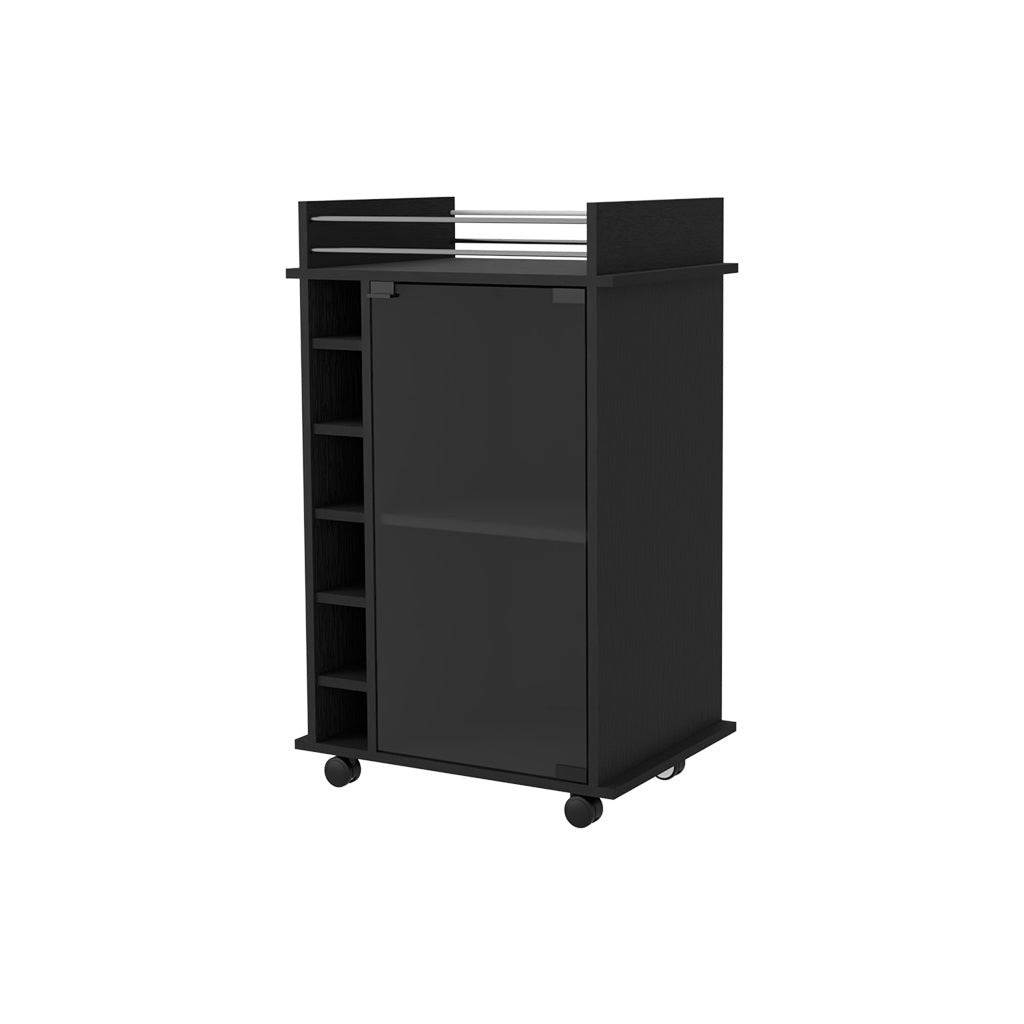 Black Rolling Bar Cart With Wine Storage