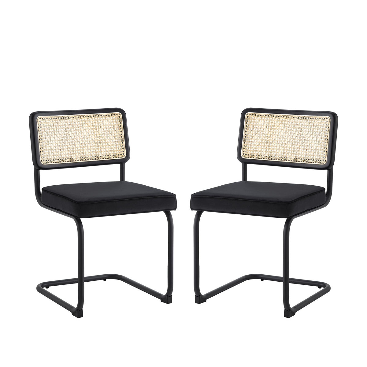 Set of Two Black Upholstered Velvet Dining Side Chairs