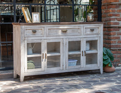 67" White Solid and Manufactured Wood Distressed Credenza