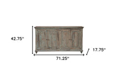 71" Green Solid and Manufactured Wood Distressed Credenza