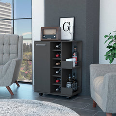 Black Rolling Bar Cart With Wine Storage