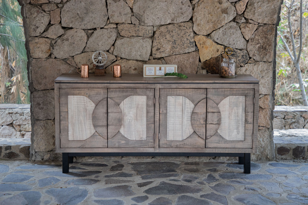 69" Gray Solid and Manufactured Wood Distressed Credenza