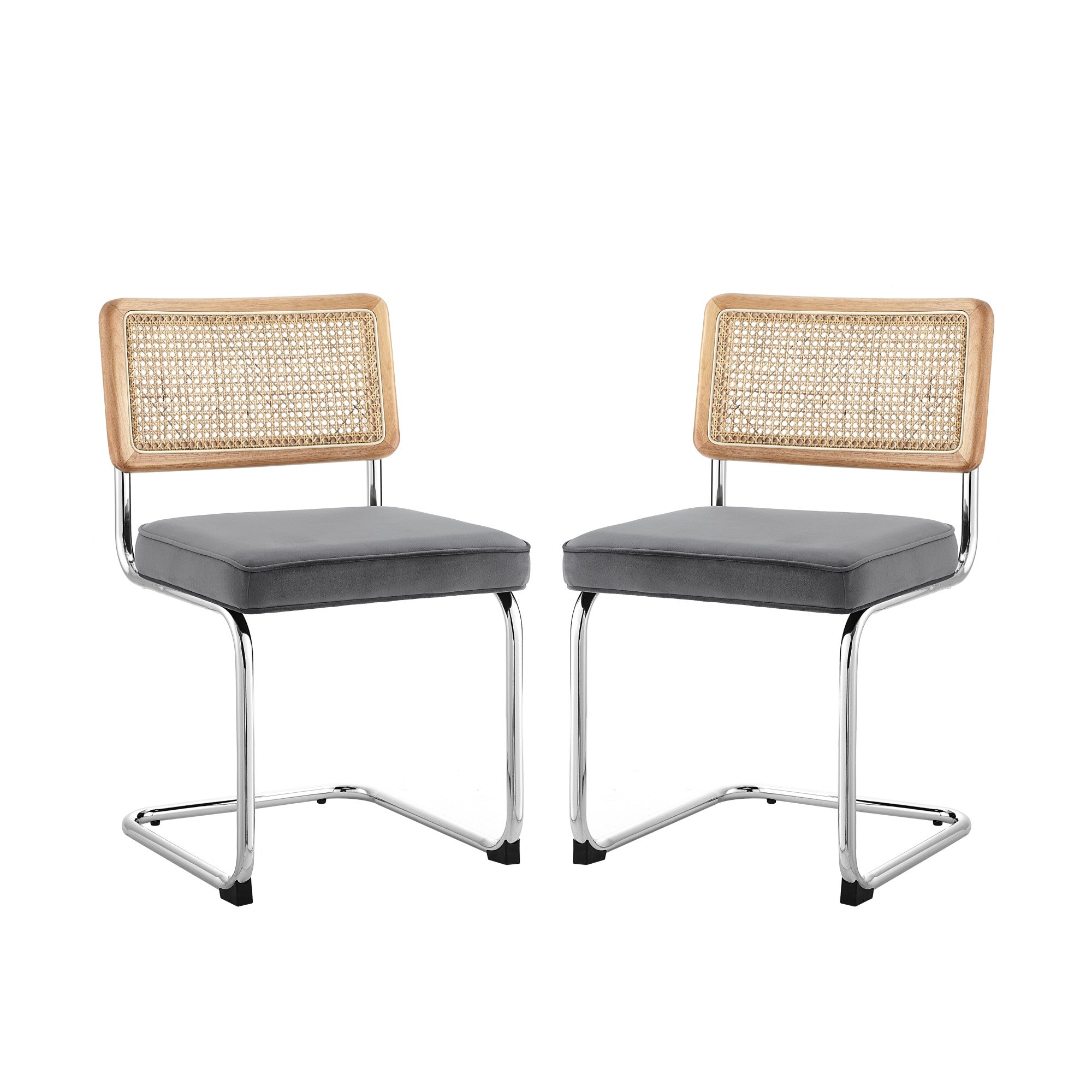 Set of Two Gray and Silver Upholstered Velvet Dining Side Chairs