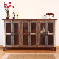 71" Brown Solid and Manufactured Wood Distressed Credenza