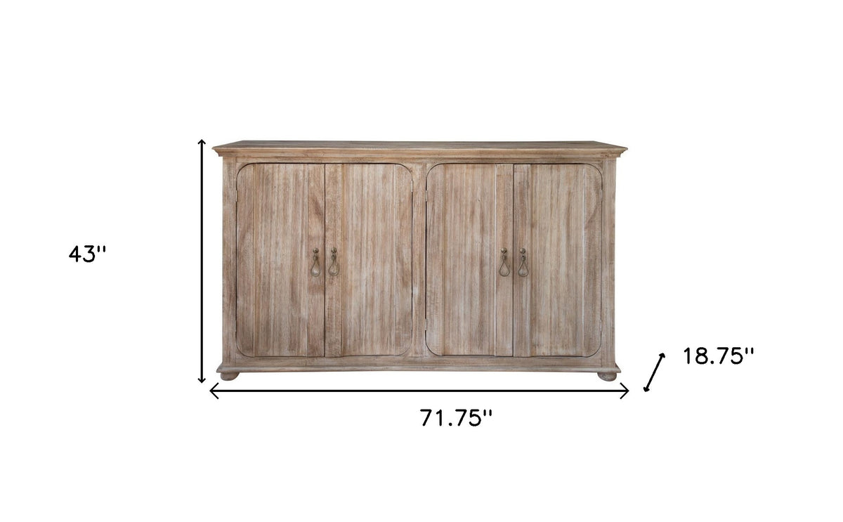 72" Sand Solid and Manufactured Wood Distressed Credenza