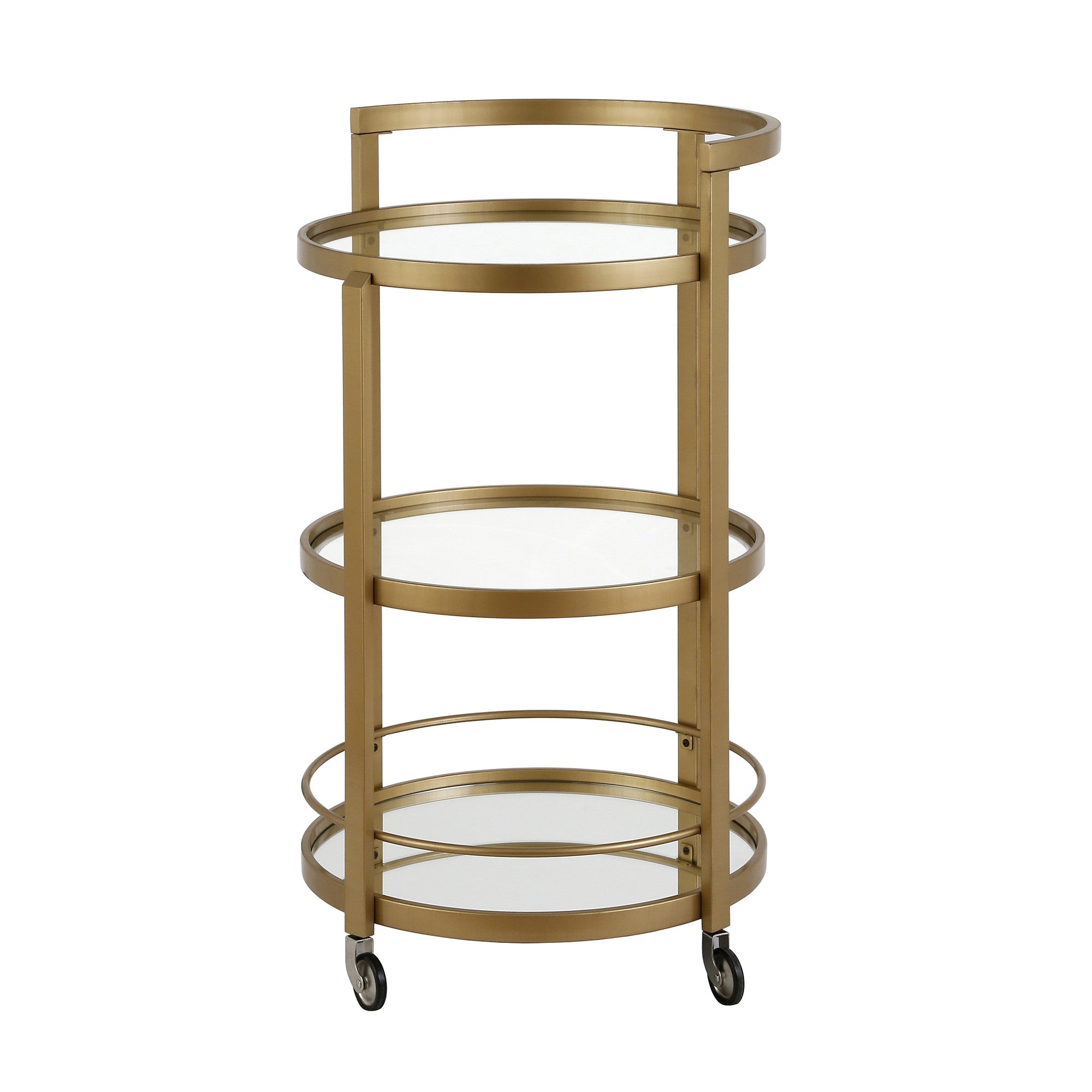 Brass Steel And Glass Round Rolling Bar Cart