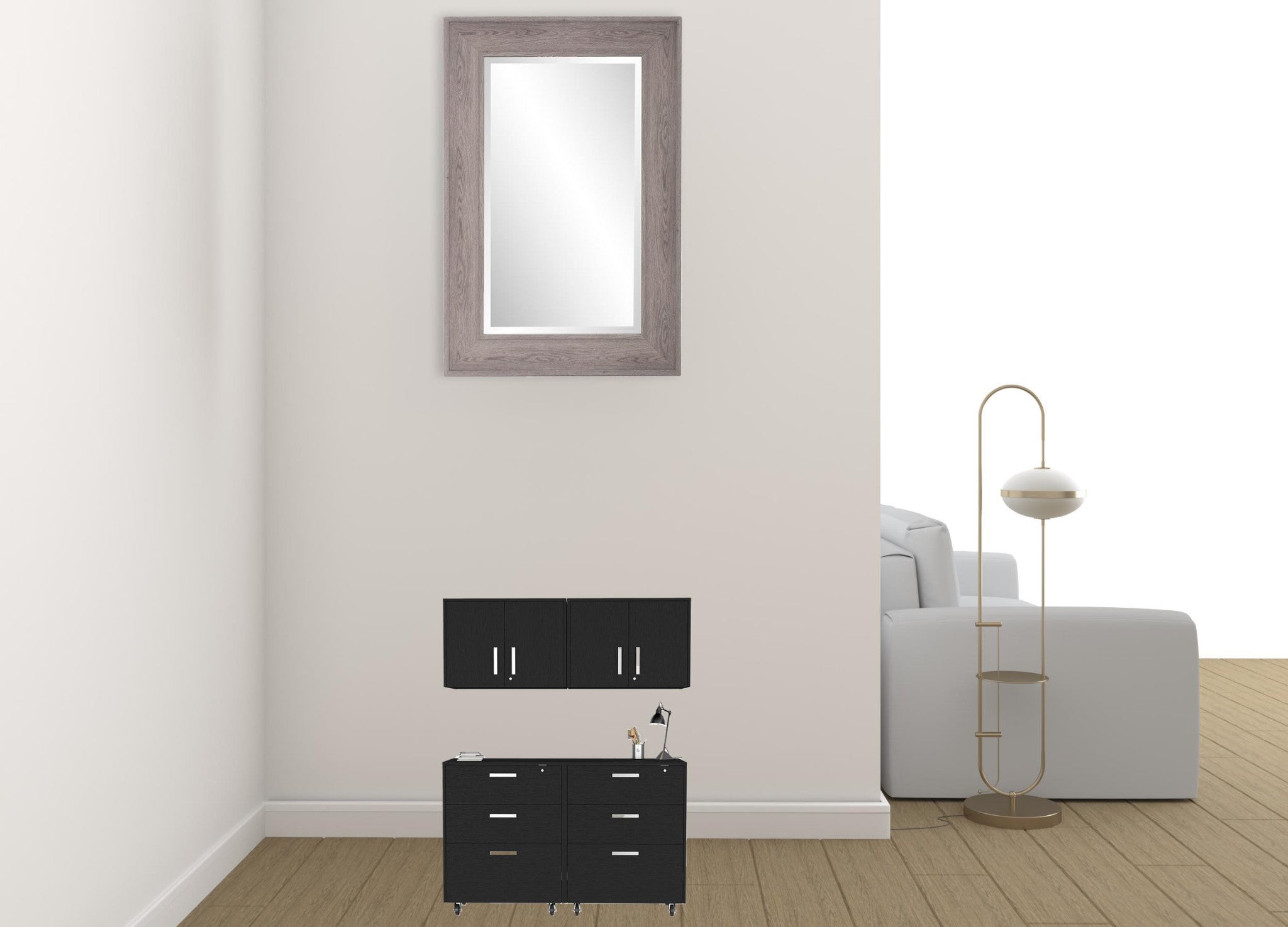 28" Black Wall mounted Accent Cabinet With Four Shelves And Six Drawers