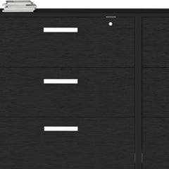 28" Black Wall mounted Accent Cabinet With Four Shelves And Six Drawers