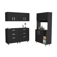 28" Black Wall mounted Accent Cabinet With Seven Shelves And Six Drawers