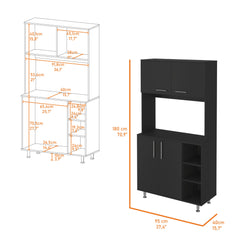 28" Black Wall mounted Accent Cabinet With Seven Shelves And Six Drawers