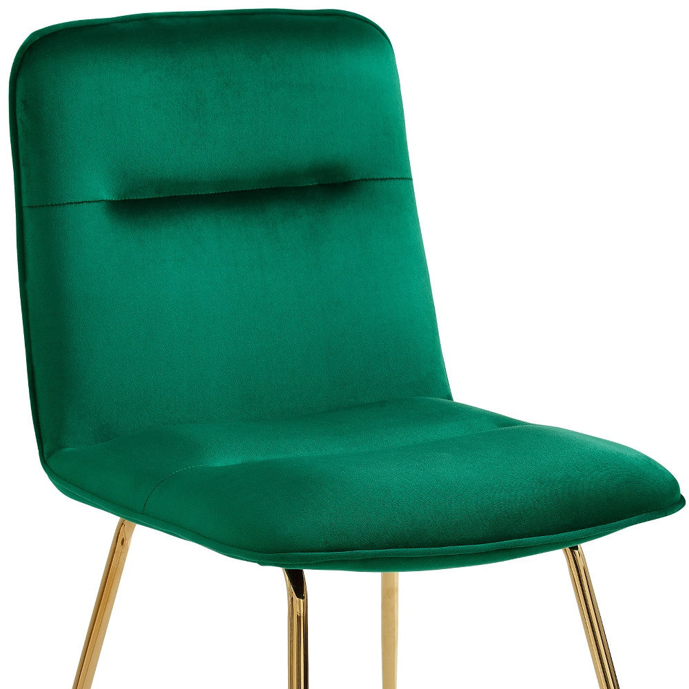 Set of Two Tufted Green And Gold Upholstered Velvet Dining Side Chairs
